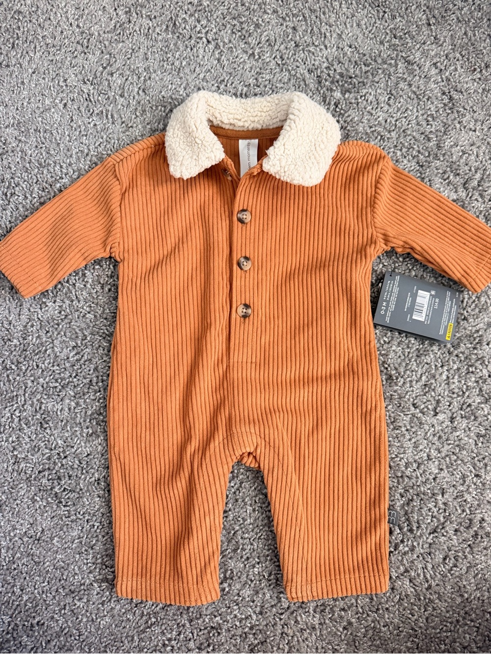 Corduroy Rust Baby One-Piece with Cream Sherpa Collar
